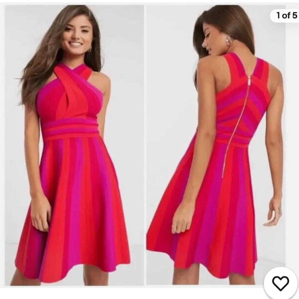 Vibrant Pink and Red Halter Dress